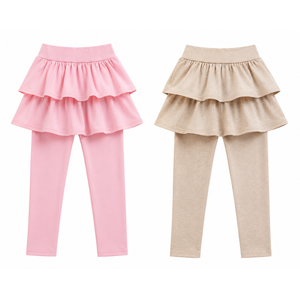 2Pack Girls School Uniform Pants Leggings with Skirts Stretch Warm Jegging , 5-6Y, Pink, Nude