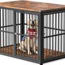 Lyromix 43'' Dog Crate Furniture with 3 Doors, XL Wooden Crate End Table Heavy Duty Indoor Puppy Cage for Medium to Large Dogs, Multiple Units Can be Combined (Brown)