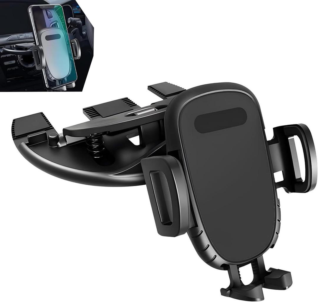 leechio 1 PC CD Slot Phone Holder, Adjustable Anti-slip Shock Absorption CD Slot Phone Holder, Automatic Lock Mobile Phone Navigation Holders, Suitable for 5-7.Inch Mobile Phones (Black #01)