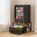 Urban Deco Mini Fridge Stand with Storage, Heavy Duty Fridge Cart with Drawer Basket, Mini Refrigerator Table for 220 LBS, Mobile Fridge Stand with Swivel Wheels for Dorm,Office,Home, Retro Brown, Brown-NW