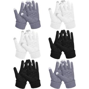 SATINIOR 6 Pairs Women Winter Touch Screen Gloves Warm Fleece Lined Knit Winter Gloves with Touchscreen Fingers (Simple Style, Black, White, Grey)