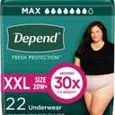 Depend Fresh Protection Adult Incontinence & Postpartum Bladder Leak Underwear for Women, Disposable, Maximum, Extra-Extra-Large, Blush, 22 Count, Packaging May Vary