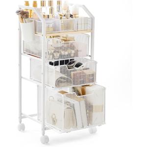 Homde Rolling Makeup Organizer for Women: 3 Drawers with Adjustable Tray | Storage for Skincare Cosmetic - Beauty Enthusiasts Makeup Artists - Braked Wheels and Safety Locks for Secure Mobility