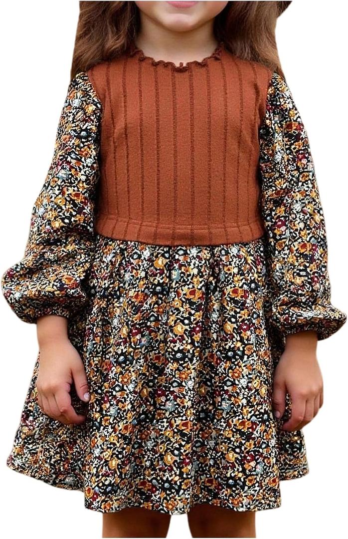 SOLY HUX Toddler Girl's Fall Floral Dress Long Sleeve A Line Cute Casual Short Dresses