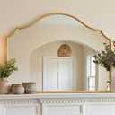 PERFNIQUE Gold Scalloped Mirror, 40"x29" Large Vintage Wall Mirror with Tempered Glass, Arched Antique Mirror for Mantel Fireplace Entryway Living Room Decor