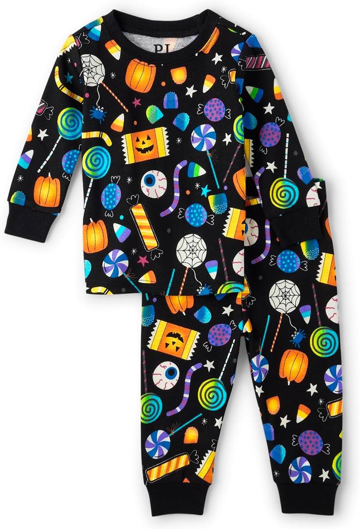 The Children's Place unisex-baby And Kids, Sibling Matching, Holiday Pajama Sets, Cotton (4T, Allover Halloween Candy)