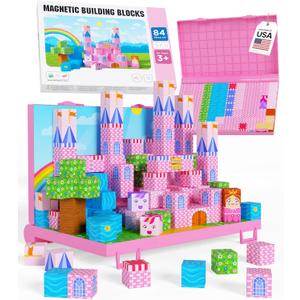 Gift-Ready Magnetic Building Blocks for Kids, Magnet Cubes  Princess Castle Toy Building Sets with Magnetic Storage Board  84-Piece Pixy Stacking STEM Building Toys for Boys & Girls Ages 3 to 12