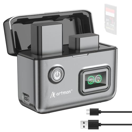 Artman NP-FW50 Battery 1500mAh 2-Pack and Dual LCD USB-C Charger for Sony ZV E10, Alpha A6500 A6400 A6300 A6000 A5100 A5000, A7 II, A7R II, A7R, A7S II, A7S, A7, RX10 II III IV, Smart Percent Display