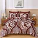 Anibedding Black Comforter Set King Size, 7 Pieces Bohemian Damask Comforter Set Soft Lightweight Microfiber Bedding Set for All Season (104"x90")