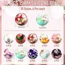 Ferreve 60 Pcs 15mm Silicone Beads Bulk Spring Flower Print Round Focal Beads Rubber DIY Silicone Loose Bead for Bracelet Making Kit for Keychain Pens Necklace Bracelets Jewelry Making