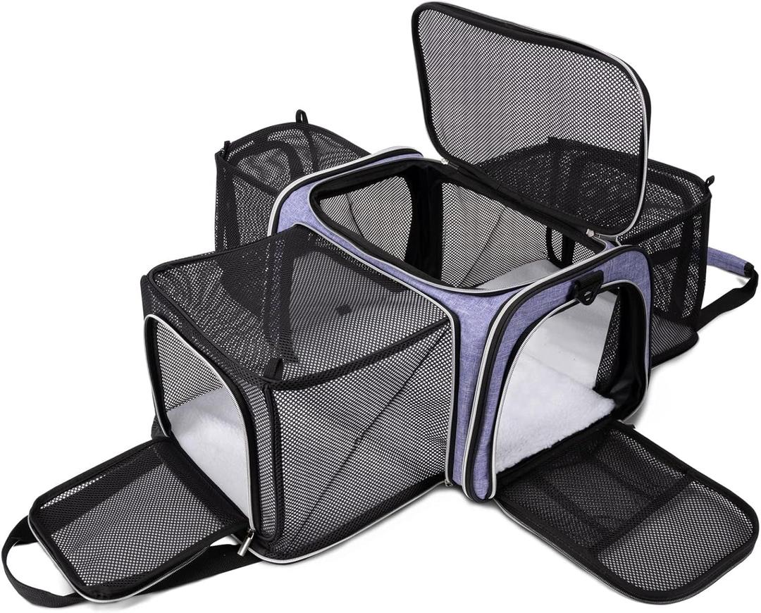 BAGLHER Cat Carrier Bag,Airline Approved Pet Carrier Soft Side Pet Travel 5 Sides Open Doors 3 Sides Expandable Foldable Dog Carrier with Fleece Pad (Purple)