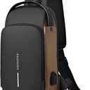 Sling Bag for Men Anti-Theft USB Crossbody Backpack Waterproof Chest Daypack | Anti-Theft, USB, Waterproof (Brown)