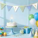 Hahafelt Goose Fabric Garland Banner One Silly Goose Birthday Decor Bow Geese Baby Shower Party Decorations for 1st Birthday Wedding Party(Plaid,Green, Blue and White)