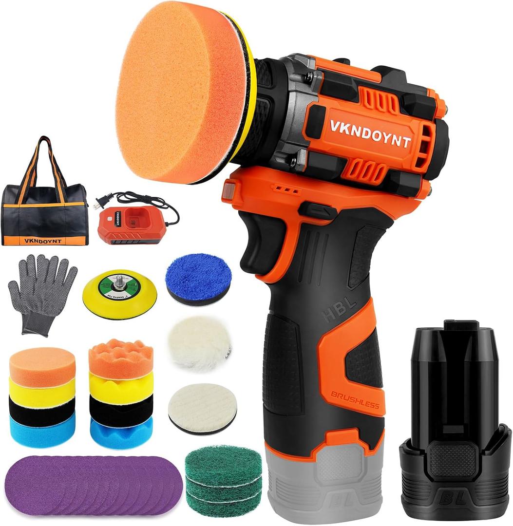 Brushless Cordless Polisher, 3" Mini Buffer & Sander Machine Kit, 2 Variable Speed Small Sander (0-500/0-3000 RPM), 3.0Ah Battery, 31 Accessories for Car Detailing/Buffing/Sanding/Waxing