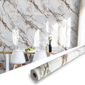 Marble Peel and Stick Waterproof Wall Paneling, 118" x 47" Calacatta Gold Glossy Finish Self-Adhesive Backsplash Tile Vinyl Wall Panel for Kitchen Bathroom Wall Decor, Covers 38.75 Sq. Ft.