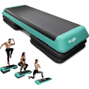 Yes4All Adjustable Workout Aerobic Exercise Step Platform Health Club Size with 4 Adjustable Risers Included and Extra Risers Options (A. Green/Black)