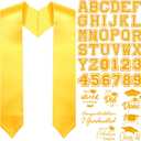Spakon Unisex Adult Plain Graduation Stole with a to Z Letter 0 to 9 Number Graduation Pattern Badge Decorate Repair Patches(Yellow)