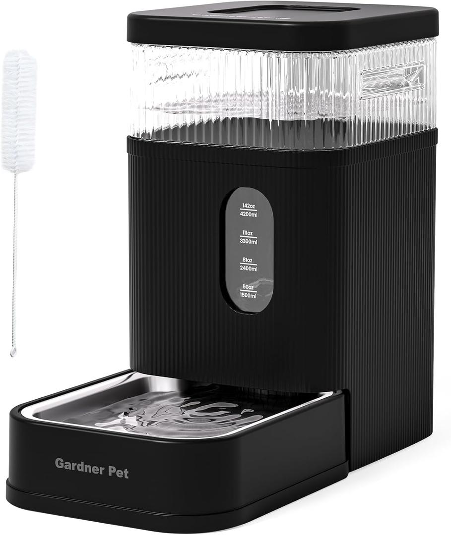 Gardner Pet Automatic Dog Water Dispenser Gravity Waterer with Stainless Steel Bowl Water Dispenser 8.5L Large Capacity Water Feeder with Filters for Dogs Cats Pets, BPA-Free Noise-Free (Black, 8.5L)