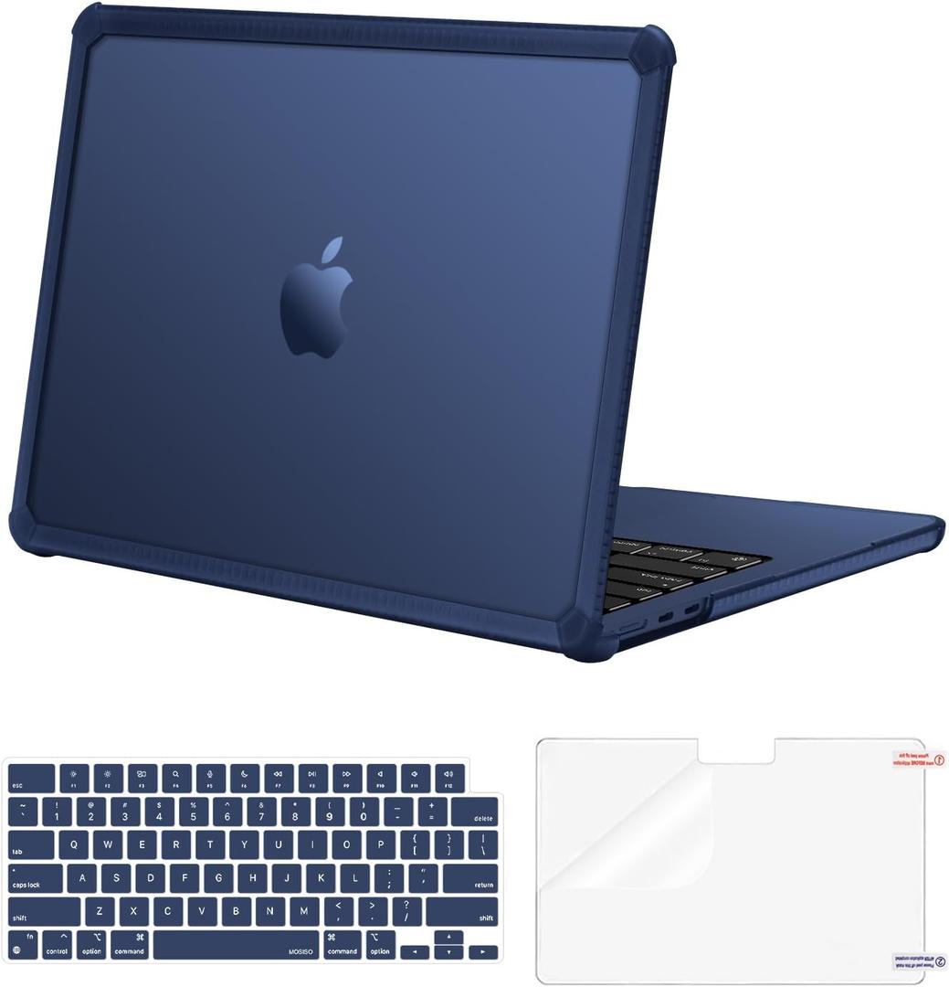 MOSISO Compatible with MacBook Air 13 inch Case 2026 2025 2024 2023 2022 M4 A3240 M3 A3113 M2 A2681, Anti-Cracking Heavy Duty TPU Bumper Protective Hard Case&Keyboard Cover&Screen Film, Midnight Blue