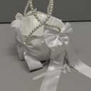 Wedding Flower Girl Basket with Cute Pearl Handle Bowknot Satin Flower Baskets for Wedding Ceremony - Ivory