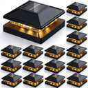 16pack Modern Black Solar LED Post Cap Lights, 16 x LED, Waterproof, Solar Powered, Anti-Rust, for Deck, Fence, Porch, Garden, Patio