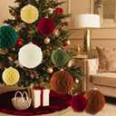 Lanpn 4 Pcs 6" Large Christmas Ornaments, Oversized Velvet Xmas Tree Ball, Big Flocked Christmas Tree Ornament, Shatterproof Plastic Balls for Lawn Yard Holiday Hanging Decor, Multicolor (Burgundy-Brown-Green)