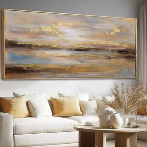 Gold Abstract Wall Decor Modern Artwork for Office Framed Canvas Painting Large Wall Art Bedroom Wall Decor Living Room Print Pictures 32x70 Inch