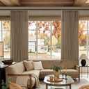 Dutch Cocoa Pinch Pleated Linen Curtains 112 Inches Long 2 Panels Set for Living Room Bedroom Memory Trained Semi Sheer Privacy Pleat Drapes with Hooks Rings 112 Inch Light Filtering Window Curtain