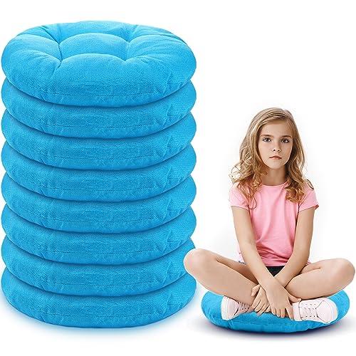 Fumete 8 Pcs 16 Inch Round Floor Cushions for Kids and Toddlers, Flexible Seating Classroom Furniture Floor Pillow for Home, Daycare, Preschool, Yoga and Meditation (Ice Blue)