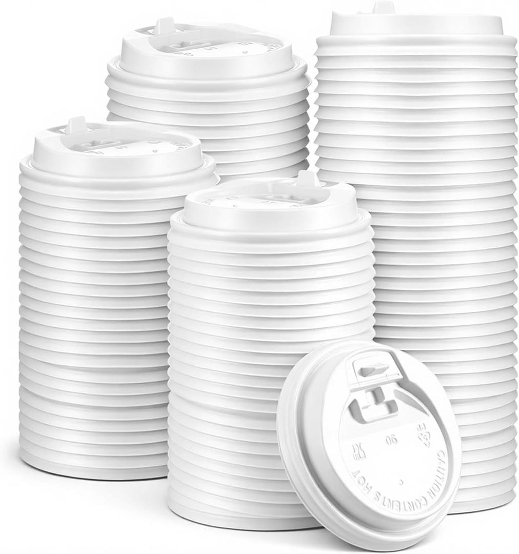 200 Pack White Disposable Coffee Cup Lids, 3.54 Inch Universal Dome Plastic Lids for 10oz, 12oz, 16oz, 20oz Paper Cups, Leak-Proof