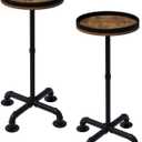 Small Round Side Table for Small Spaces, Pedestal Drink Table with Non-Slip Feet, Martini Table No-Tool Assembly for Living Room, Bedroom, Narrow Corners, Sofa, Bathroom (2 Pack)