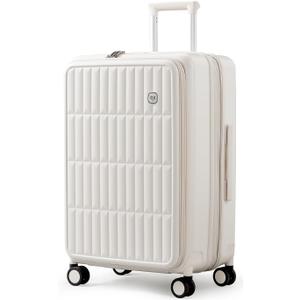 aji Expandable Top Open 26 Inch Checked Luggage with Spinner Wheels, Large Suitcase with TSA Lock, Hardside Travel Luggage Suitcases for Men Women, for 24+Days Travel, Coconut White