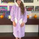 Funnycokid Girls Robe Kids Hooded Bathrobe Zip Fleece Fuzzy Soft Pajamas Plush Sleepwear 4-14 Years
