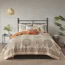 Madison Park Tangiers Quilt Modern Classic Design All Season, Breathable Coverlet Lightweight Bedding Set, Matching Shams, Decorative Pillow, King/Cal King(104"x94"), Circle Orange 6 Piece