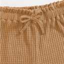 Girl's 2 Piece Outfits Waffle Knit Scoop Neck Button Down Crop Tank Tops Paperbag Waist Track Shorts (10-11 Years, Light Khaki)