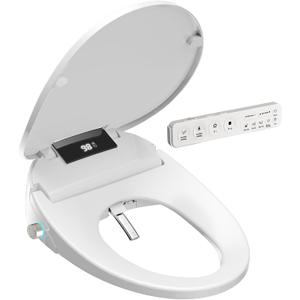 Bidet Toilet Seat with Warm Water Wash, Air Dryer, Heated Seat, Remote Control, LED Display, Self-Cleaning Nozzle, Night Light & Multiple Cleaning Modes (Round)