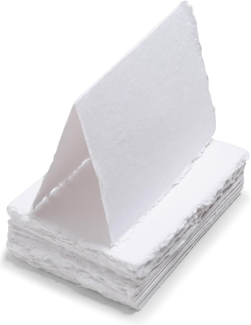 Wanderings Handmade Deckle Edge Tent Cards Folded to 2"x3.5" 150 GSM - 25-Pack Textured Cotton Paper Ideal for Blank Names, Table Settings, Gift Tags, Love Notes
