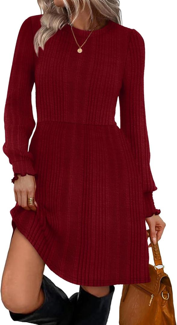 SAMPEEL Dresses for Women 2025 Long Sleeve Fall Fashion Casual Sweater Dress Trendy Outifts (Small, Burgundy)