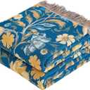 VANJOROY Boho Throw Blanket, 100% Organic Cotton Breathable Ultra Soft 50" x 60" Bed Quilt Blue Throw - All Season Bird Floral Rustic Farmhouse Decor Reversible Blanket for Couch Chair and Gift