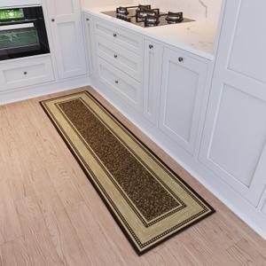 Ottomanson Hallway Runner Rug 1'10" x 7' Non Slip Border Area Rugs Easy to Clean Laundry Rug Runner Durable & Pet Friendly Floor Carpet Runners for Hallways Entryway Living Room Kitchen, Brown
