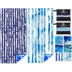 Lightweight Thin Microfiber Beach Towel Sand Free Quick Dry Absorbent Compact Soft Pool Swim Travel Towels Extra Large Oversized Beach Accessories Packable Essentials Stuff Gifts for Adult (32x71 inch, 2 Pack Dark Light Blue Dream World)