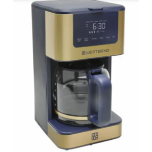 West Bend Drip Coffee Maker Brews Hot or Iced, Programmable with Brew Strength Selector Auto Shut-Off and 6 Functions Permanent Mesh Filter and Glass Carafe, 12-Cup, Slate Blue