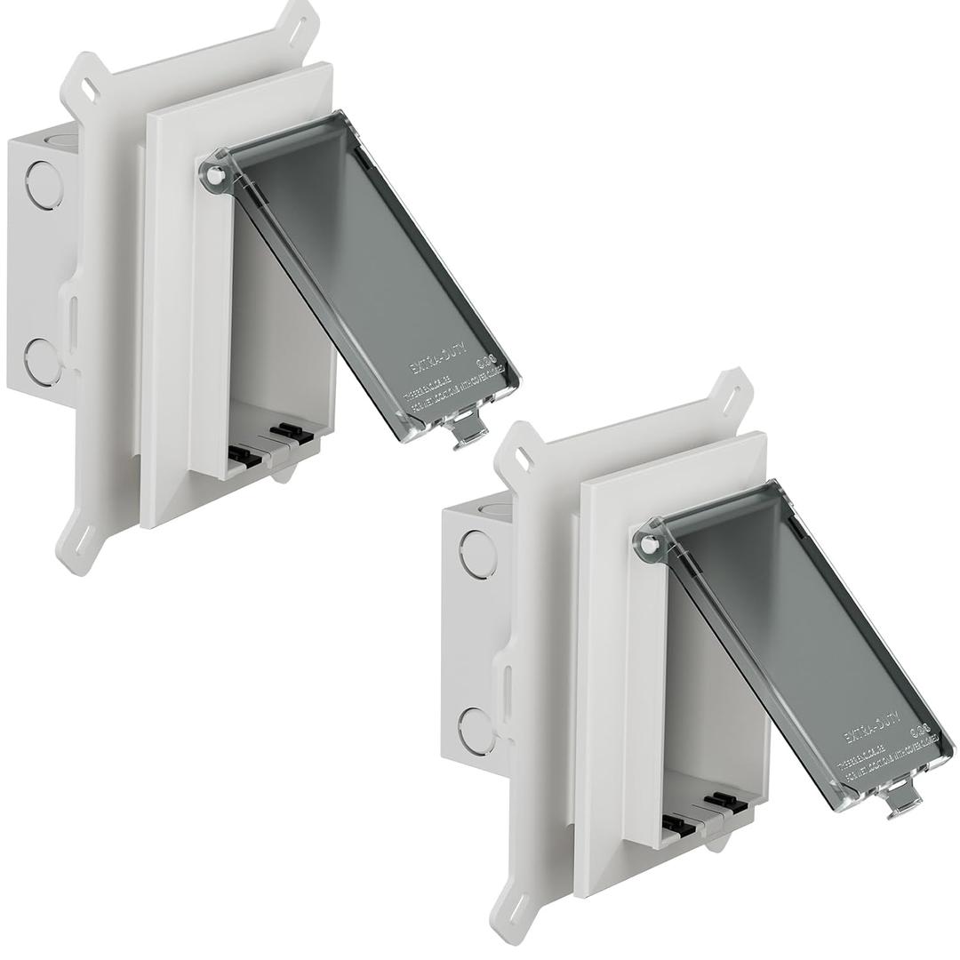 2Pcs Recessed Outlet Box, DBVS1C-1 Low Profile Electrical Boxes, Wall Plate Kit for New Vinyl Siding, Duplex & Decorator Style Covers,1-Gang, Vertical, Clear