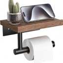Tindbea Toilet Paper Holder with Wood Shelf, Wooden Wall Mount Tissue Paper Roll Holder, Matte Black Stainless Steel Bathroom Accessories Decor Household Home Apartment Restroom Essentials (Walnut)