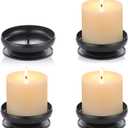 Pack of 4 Spike Candle Holder Iron Candle Plate Pillar Candle Holder, Black, Decorative Iron Pillar Candle Plate, 3.6" Diameter Pedestal Candle Stand for LED & Wax Candles, Incense Cones, Spa, Weddings