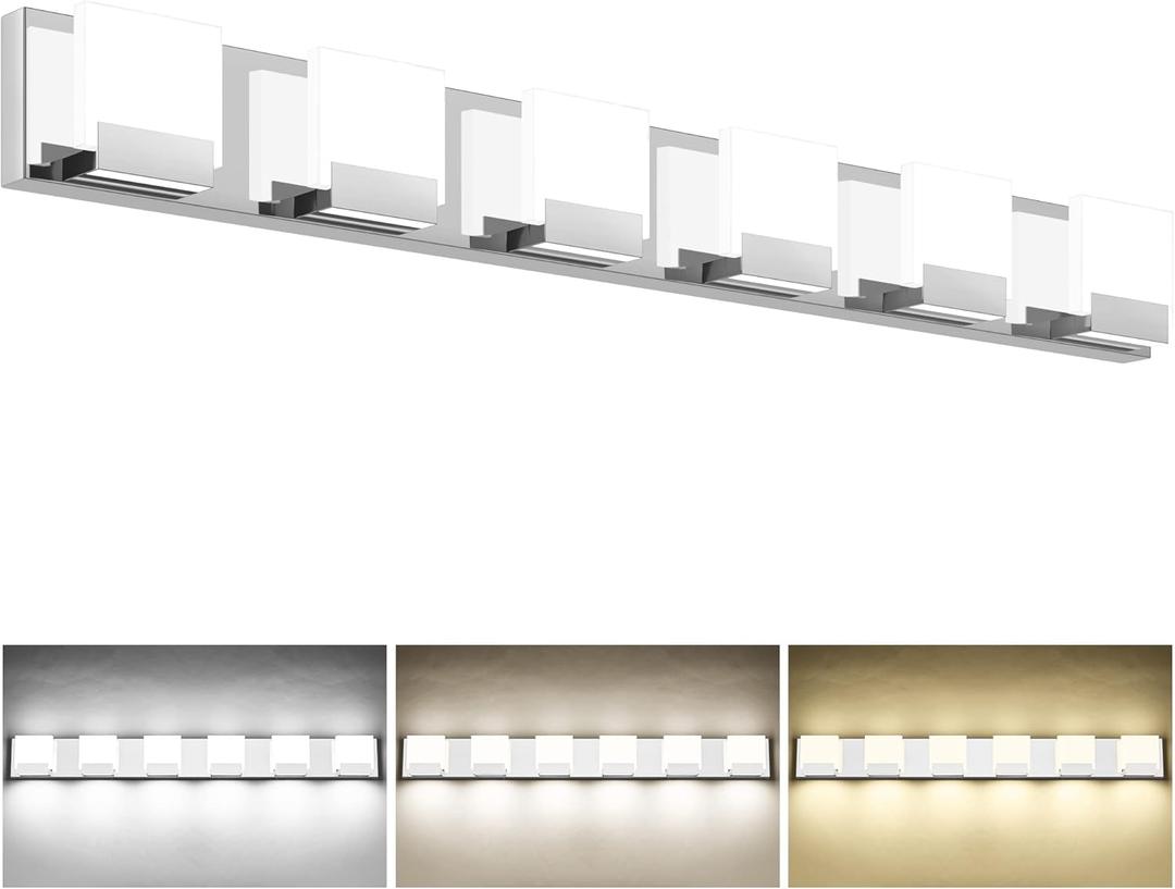 SOLFART 3 Color Temperature Dimmable 6-Light Vanity Light Fixtures for Bathroom Led Modern Vanity Light Above Mirror Adjustable 3000K/ 4500K/ 6000K 3C