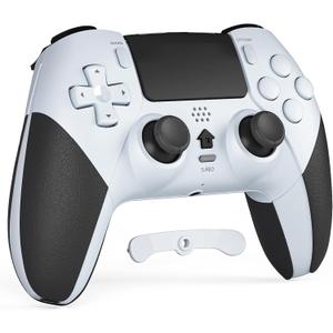 CHEREEKI Wireless Controller for PS4 with 2 Macro Buttons, 3.5mm Audio and Turbo Function, 6-Axis Motion Control, Dual Vibration, Gamepad Joystick for PS-4, Compatible with PS-4, Slim, Pro (White)