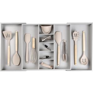 KitchenEdge Adjustable Kitchen Drawer Organizer for Utensils and Junk, Food-Safe Contract Grade with 100% Sustainable Wood, Expandable from 19 to 33 Inches Wide - Gray Bamboo