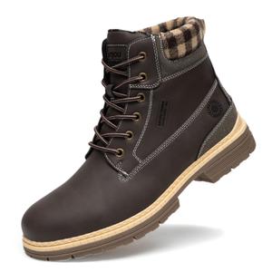 ANJOUFEMME Winter Hiking Boots Men Waterproof, Warm Work Trekking Boots for Men FNM19-G-BROWN, Size 9