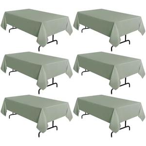 sancua 6 Pack Sage Green Tablecloth 60 x 102 Inch, Rectangle Table Cloth for 6 Feet Tables - Stain and Wrinkle Resistant Washable Polyester Table Cover for Dining Tables, Buffet Parties and Camping